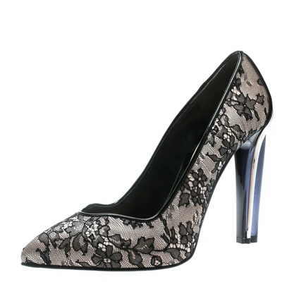 Pre-owned Alexander Mcqueen Black Lace With Blush Pink Satin Pointed Toe Pumps Size 38.5