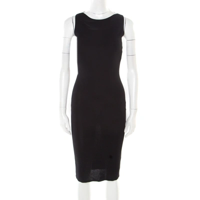 Pre-owned Valentino Black Stretch Knit Sleeveless Lace Insert Bodycon Dress M