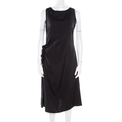 Pre-owned Bottega Veneta Black Asymmetric Ruffle Draped Sleeveless Shift Dress S