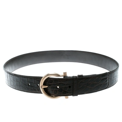 Pre-owned Ferragamo Dark Brown Crocodile Belt Size 95 Cm