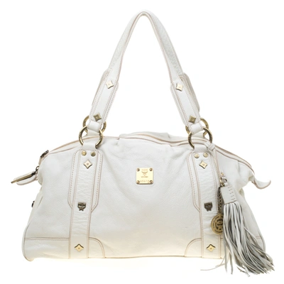 Pre-owned Mcm White Leather Tassel Satchel
