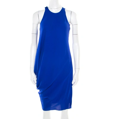 Pre-owned Lanvin Electric Blue Silk Sleeveless Draped Dress S