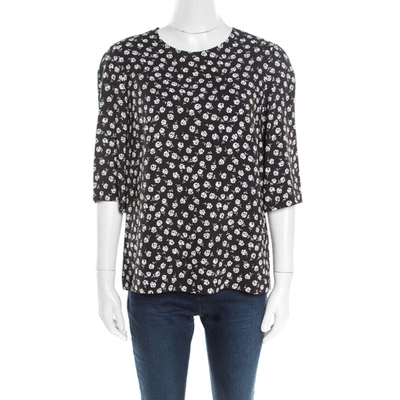 Pre-owned Dolce & Gabbana Flower Motif Printed Crepe Boxy Blouse S In Black