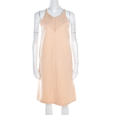Pre-owned Bottega Veneta Pastel Peach Wool Halter Shift Dress M In Pink