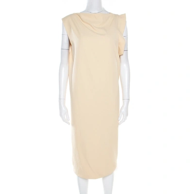 Pre-owned Bottega Veneta Butterscotch Twill Sleeveless Draped Dress M In Beige