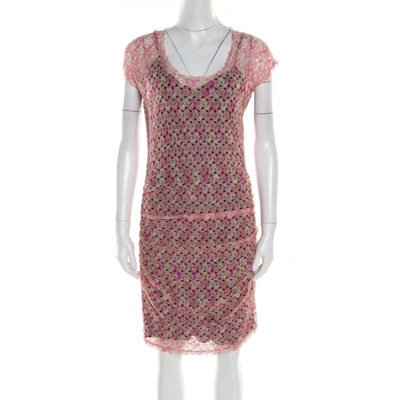 Pre-owned Missoni Multicolor Perforated Knit Ruched Sleeveless Dress M