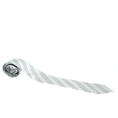 Pre-owned Ermenegildo Zegna Couture Grey And Blue Diagonal Striped Silk Traditional Tie