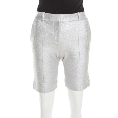 Pre-owned Diane Von Furstenberg Metallic Silver Silk Lined New Boymuda Shorts S