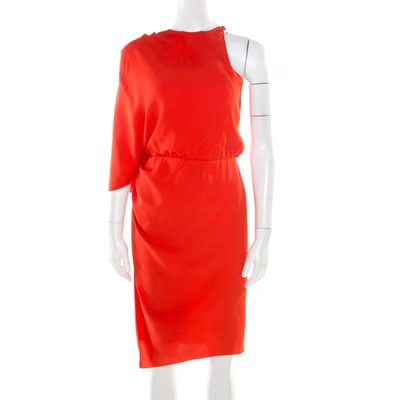 Pre-owned Alexander Wang Orange Silk Asymmetric Sleeve Sheath Dress S