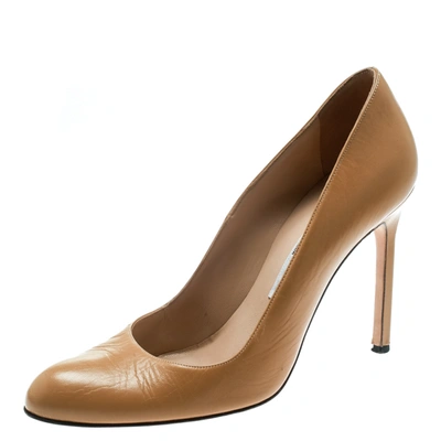 Pre-owned Manolo Blahnik Beige Leather Bb Pumps Size 38.5