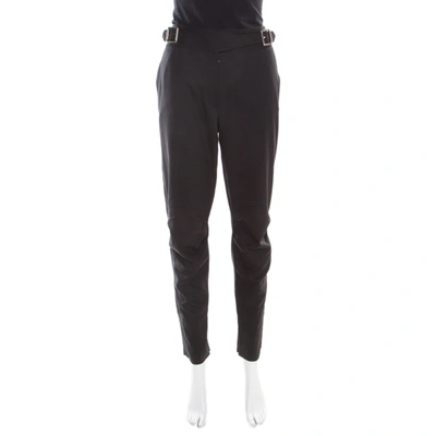 Pre-owned Dior Black Wool Wrap Buckle Detail Trousers M