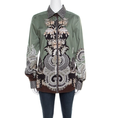 Pre-owned Etro Sage Green Floral Placement Print Button Front Shirt L