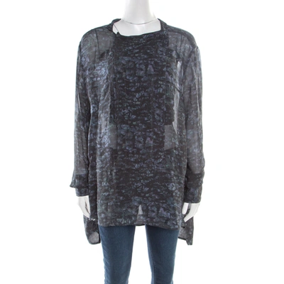 Pre-owned Isabel Marant Ash Black Abstract Print Sheer Silk Tunic Top L