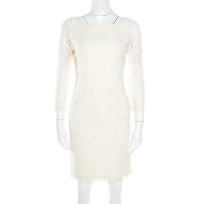 Pre-owned Diane Von Furstenberg Cream Long Sleeve Zarita Lace Dress S In White
