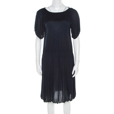 Pre-owned Miu Miu Navy Blue Cotton Jersey Gathered Dress S