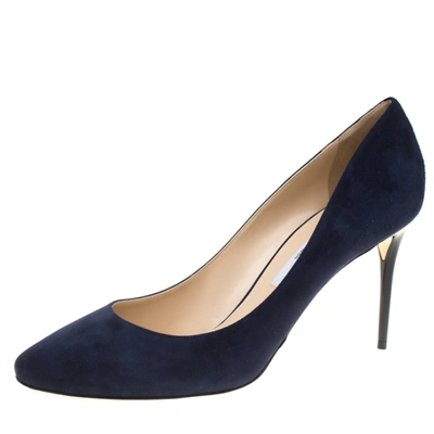 Pre-owned Jimmy Choo Navy Blue Suede Esme Almond Toe Pumps Size 41