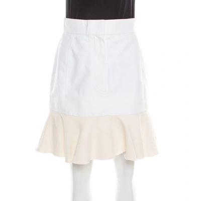 Pre-owned Victoria Beckham Cream Canvas Ruffled Hem Mini Skirt M