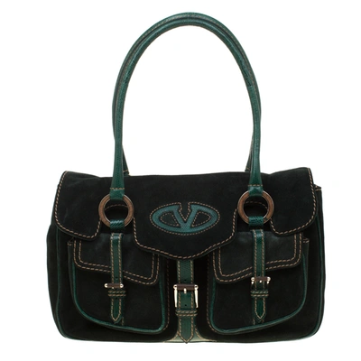 Pre-owned Valentino Garavani Green Suede And Lizard Satchel