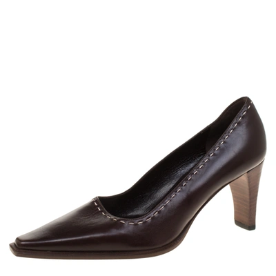 Pre-owned Gucci Brown Leather Pointed Toe Pumps Size 34
