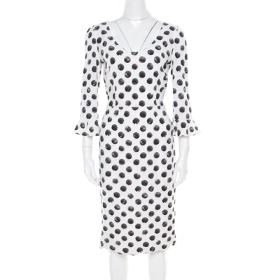 Pre-owned Dolce & Gabbana Monochrome Sphere Printed Midi Dress M In White