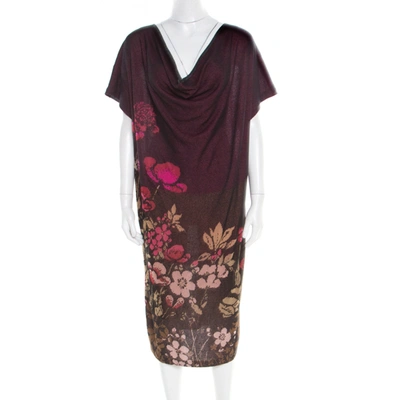 Pre-owned Kenzo Bicolor Floral Jacquard Knit Oversized Shift Dress L In Purple