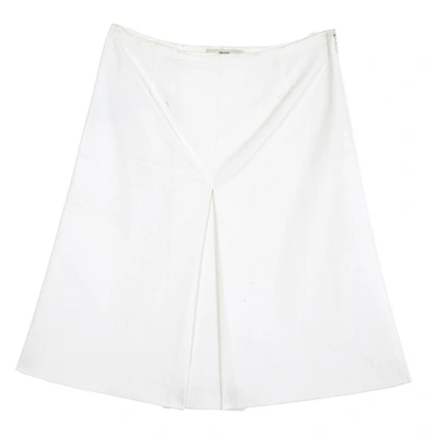 Pre-owned Prada Single Box Pleat Skirt S In White