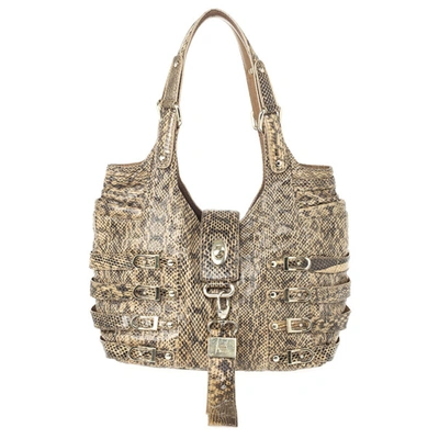 Pre-owned Jimmy Choo Bree Snakeskin Tote In Brown