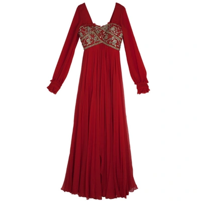 Pre-owned Marchesa Embellished Empire Waist Gown S In Red