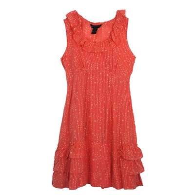 Pre-owned Marc By Marc Jacobs Brightest Coral Cosmo Print Cotton-silk Ruffle Dress M In Pink