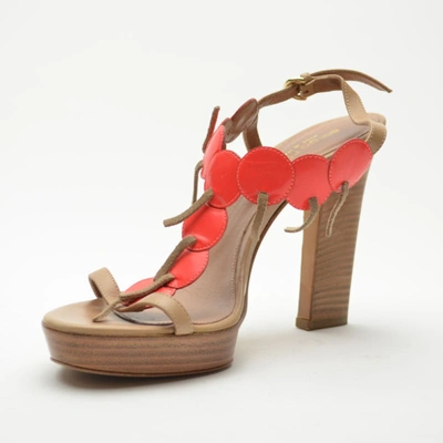 Pre-owned Sergio Rossi Cherry Platform Sandals Size 38.5 In Orange