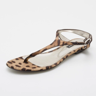 Pre-owned Dolce & Gabbana Leopard Thong Sandals Size 36 In Brown