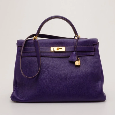 Pre-owned Hermes Ultraviolet Togo Leather Gold Plated Kelly Retourne 40 Bag In Purple