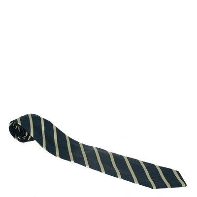 Pre-owned Giorgio Armani Black And Beige Striped Silk Tie