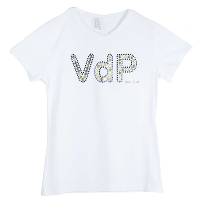 Pre-owned Vdp White Swarovski Embellished Logo Tshirt 12 Yrs