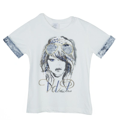 Pre-owned Vdp White Swarovski Embellished Printed Tshirt 12 Yrs