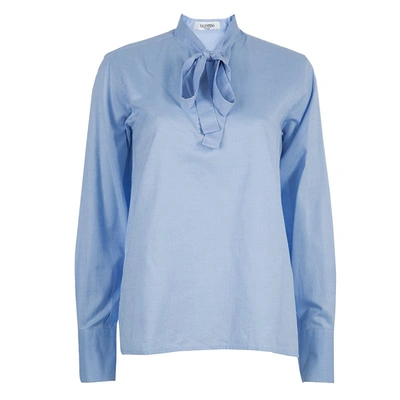 Pre-owned Valentino Blue Tie Neck Long Sleeve Shirt M