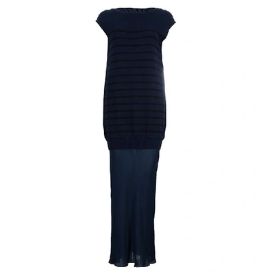 Pre-owned Alexander Wang T By  Navy Blue Striped Knit Upper Sheer Bottom Oversized Maxi Dress S