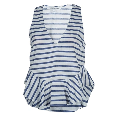Pre-owned Elizabeth And James White And Blue Striped Peplum Top S