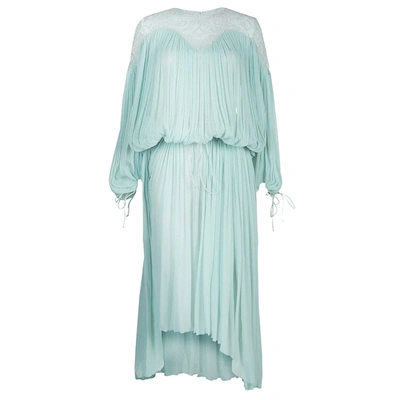Pre-owned Chloé Light Blue Crinkled Chiffon Lace Detail Long Sleeve Maxi Dress S