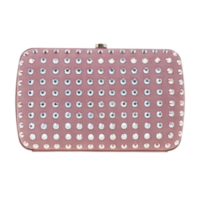 Pre-owned Gucci Pink Crystal Studs Suede Broadway Clutch