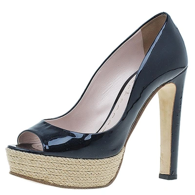 Pre-owned Miu Miu Black Patent Open Toe Pumps Size 36