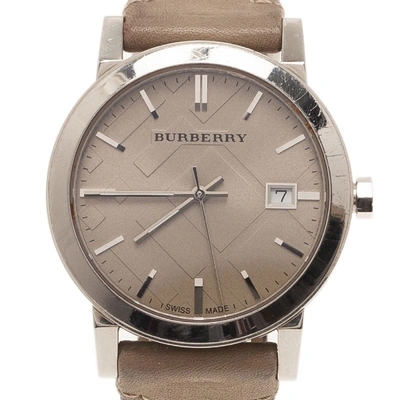Pre-owned Burberry Cream Stainless Steel Heymarket Women's Wristwatch 38mm