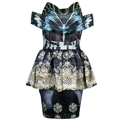 Pre-owned Mary Katrantzou Strapless Peplum Printed Dress M In Multicolor