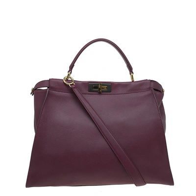 Pre-owned Fendi Burgundy Leather Large Peekaboo Top Handle Bag
