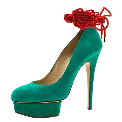 Pre-owned Charlotte Olympia Green Suede Dolly Platform Pumps Size 40