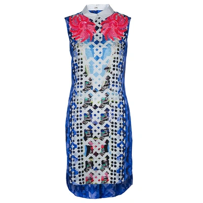 Pre-owned Peter Pilotto Blue Digital Print Neon Sequin Embellished Sleeveless Dress S