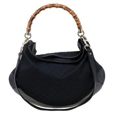 Pre-owned Gucci Black Gg Canvas/leather Large Peggy Hobo