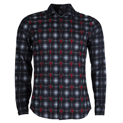 Pre-owned Givenchy Grey And Red Printed Checked Long Sleeve Buttondown Cotton Shirt M