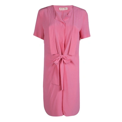 Pre-owned Marni Pink Silk Short Sleeve Waist Tie Detail Dress M