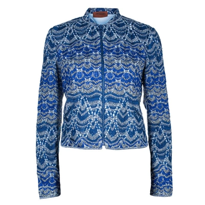 Pre-owned Missoni Blue Knit Bomber Jacket M